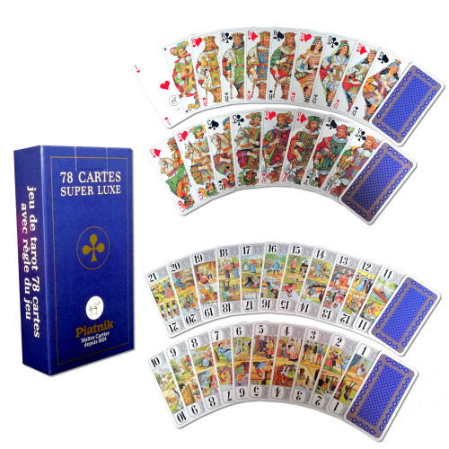 Carti de joc Piatnik "Tarot Super Luxe", culoare spate albastru/auriu, produse in Austria